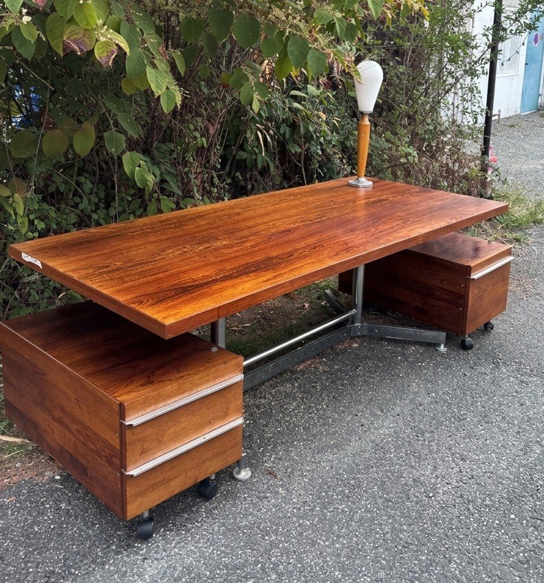 Grand bureau de direction avec deux caissons sur roulettes – Style moderniste, années 1960-photo-3
