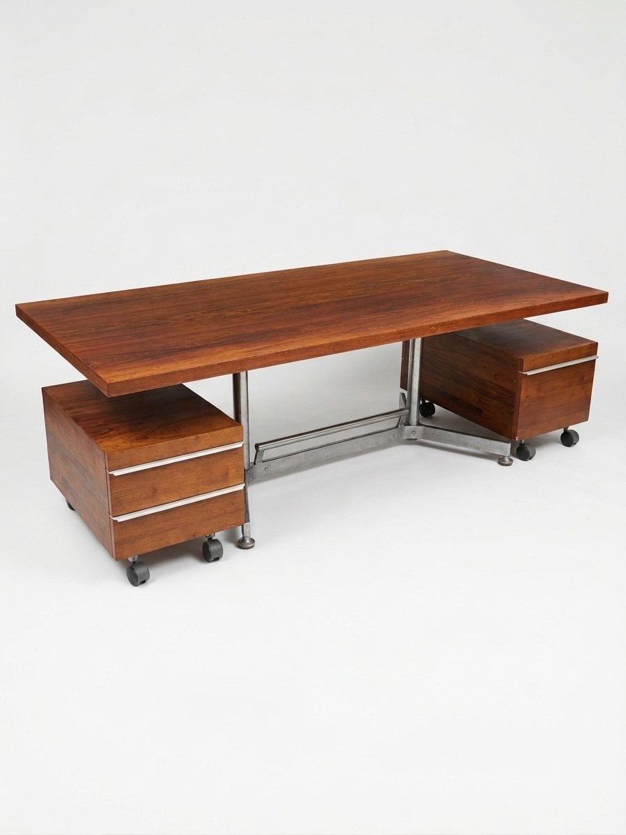 Grand bureau de direction avec deux caissons sur roulettes – Style moderniste, années 1960-photo-1