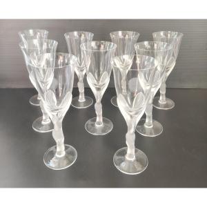 Igor Carl FABERGÉ (1906-1982). Suite de 9 verres à vin signés  modèle  Les colombes des Neiges