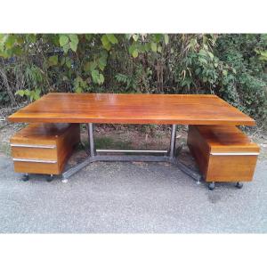 Large Executive Desk With Two Rolling Cabinets – Modernist Style, 1960s