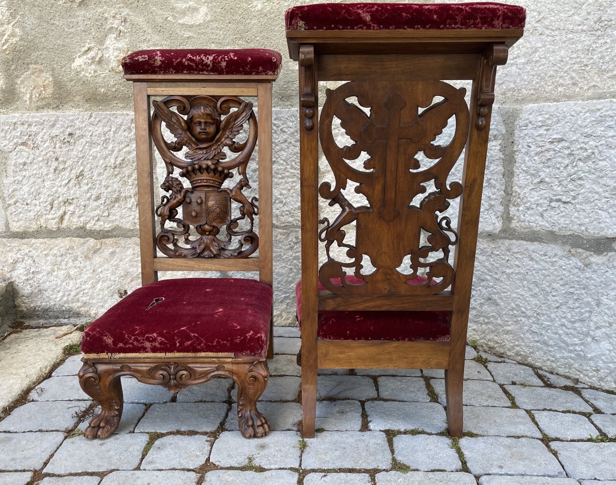 Paire de Prie-Dieu - Armoirie - Couronne Comtale - Royaliste-photo-2
