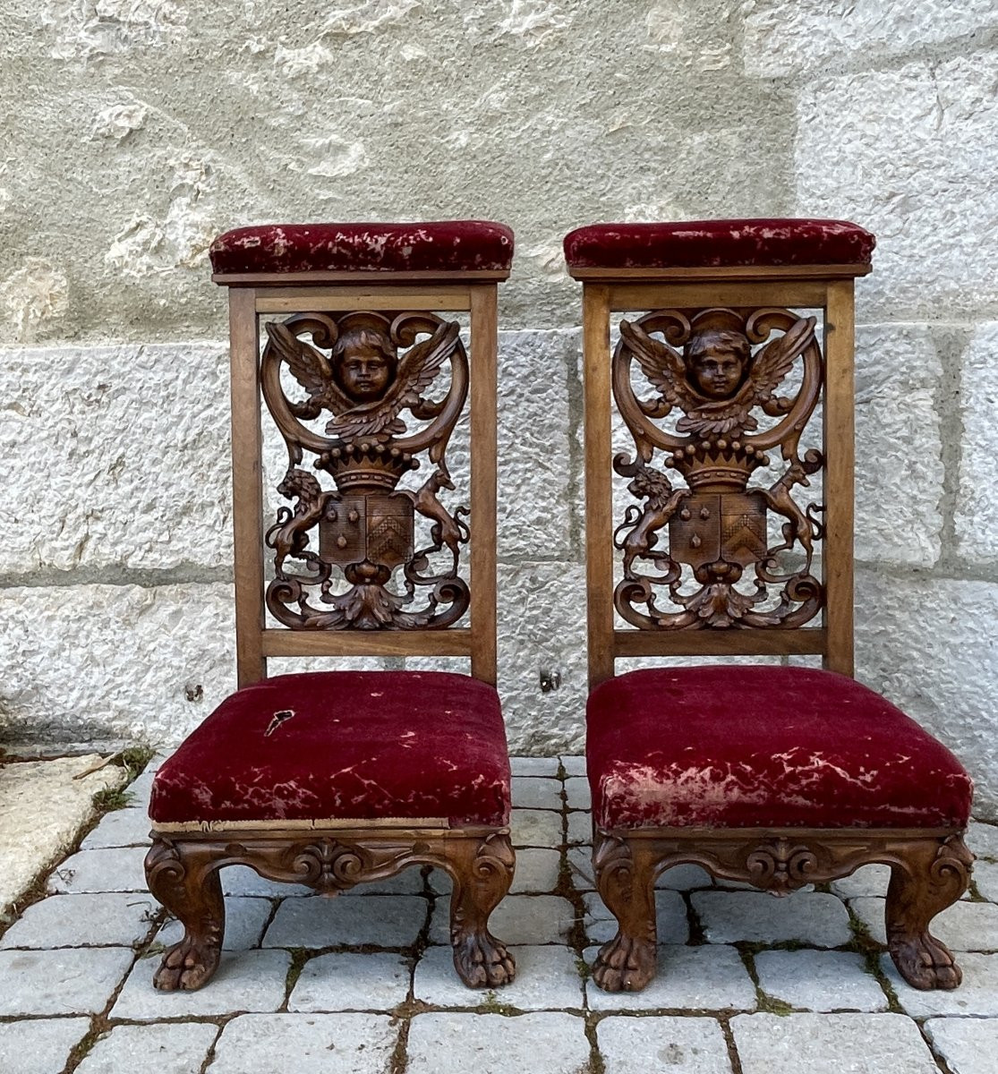 Paire de Prie-Dieu - Armoirie - Couronne Comtale - Royaliste-photo-5