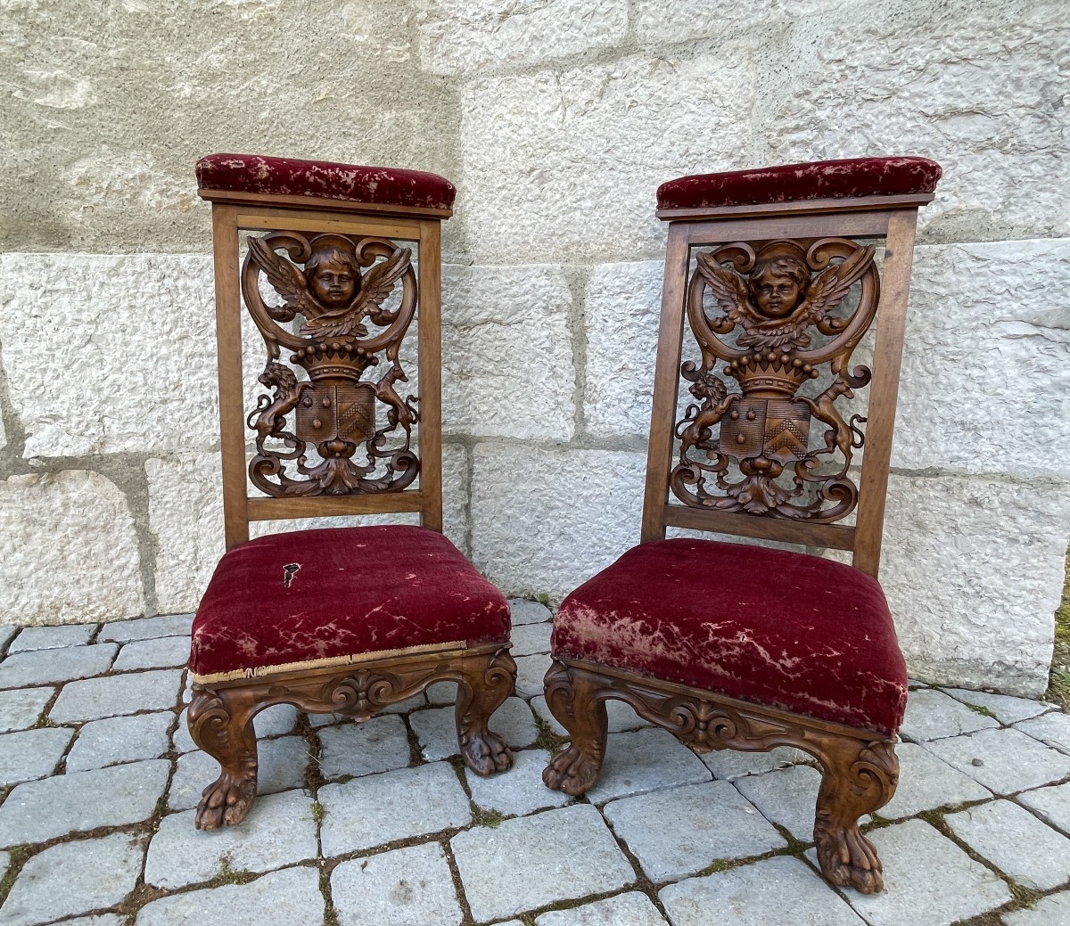 Paire de Prie-Dieu - Armoirie - Couronne Comtale - Royaliste