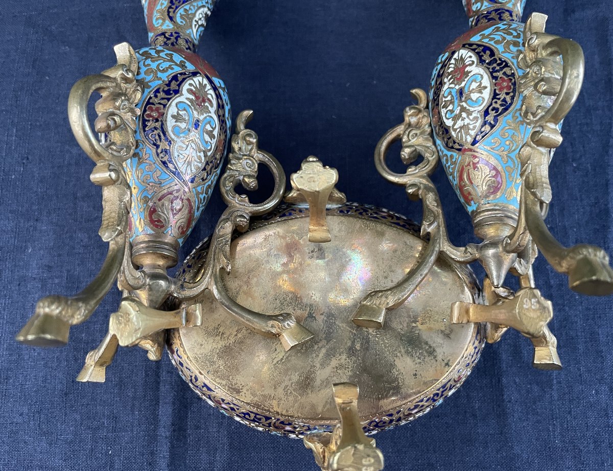 Garniture - 3 pièces - Emaux cloisonnés - 19°-photo-2