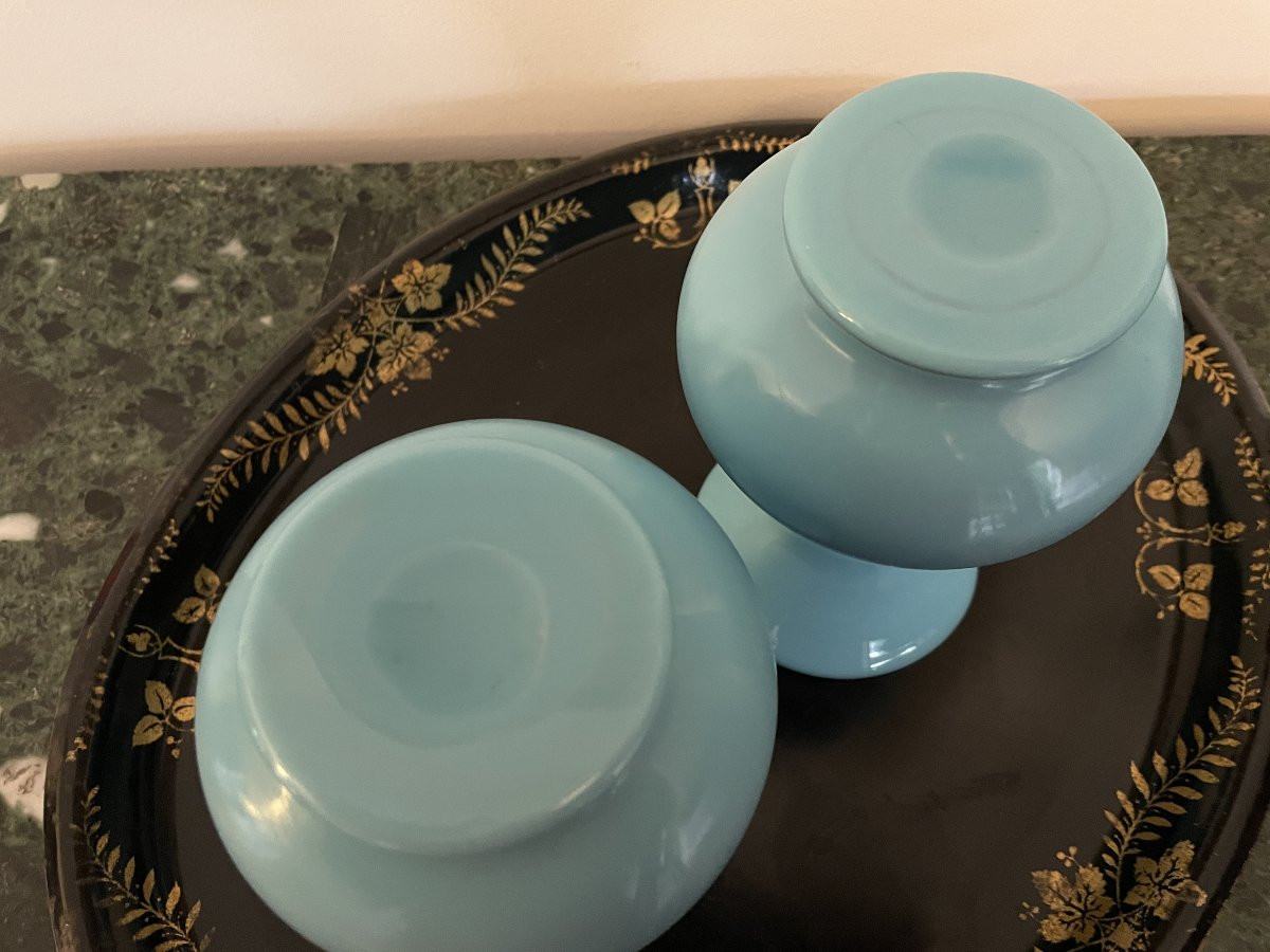 Paire de vases - Opaline bleue - 19° siècle-photo-5