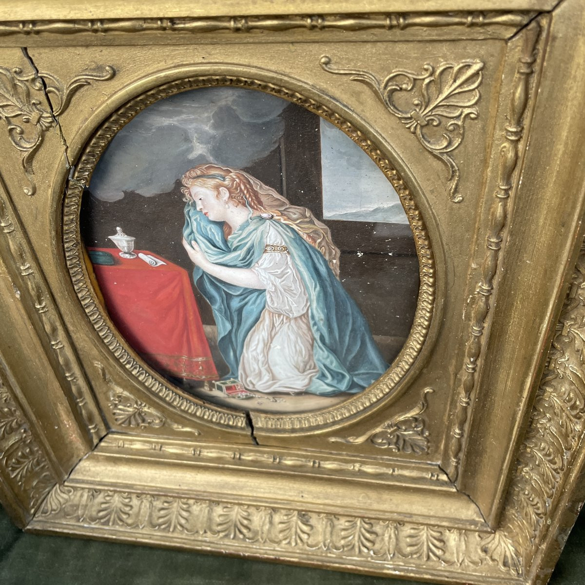 Repentant Mary Magdalene - 19th Century Gouache-photo-2