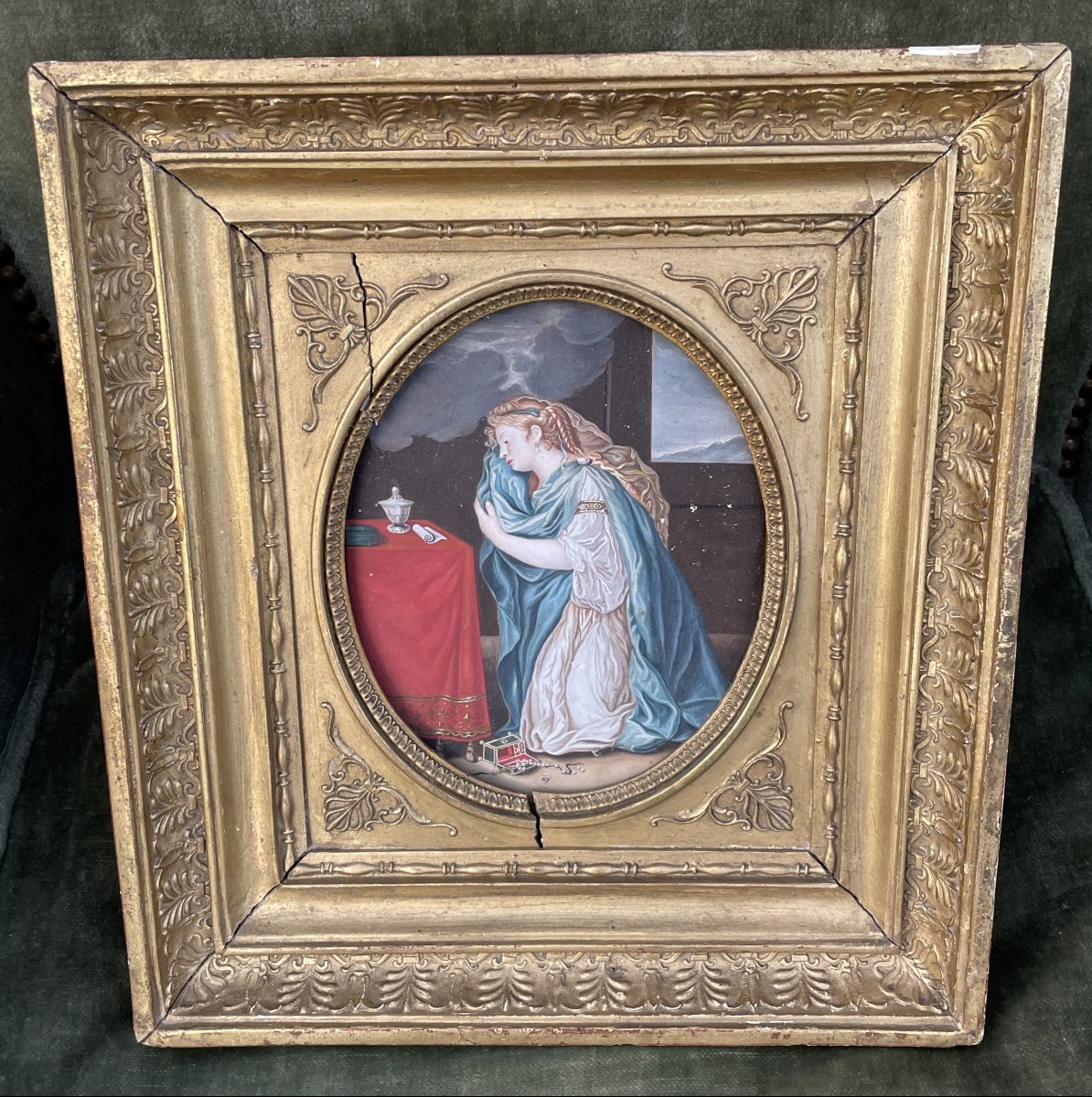 Repentant Mary Magdalene - 19th Century Gouache-photo-3