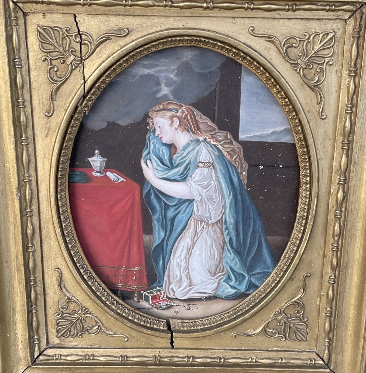Repentant Mary Magdalene - 19th Century Gouache-photo-2