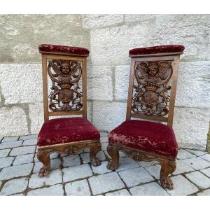 Paire de Prie-Dieu - Armoirie - Couronne Comtale - Royaliste