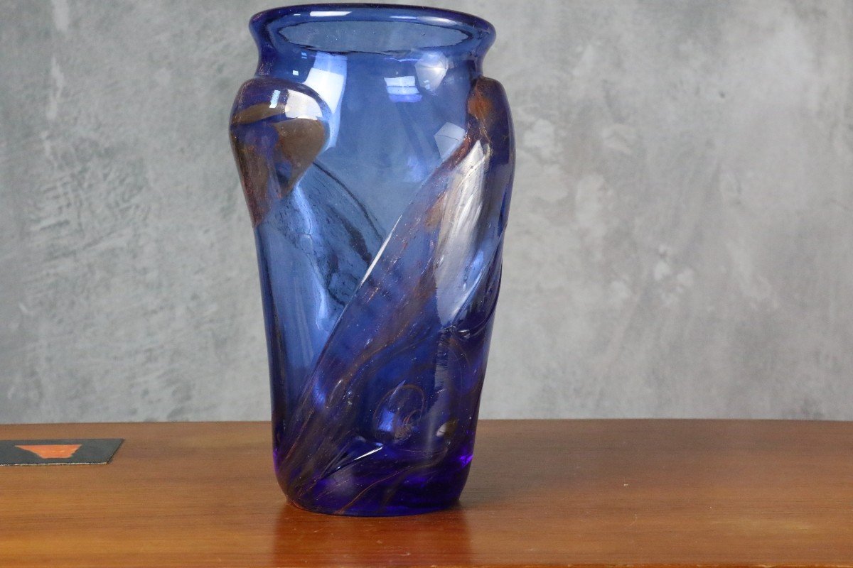Grand Vase Bleu En Verre Soufflé - Décoration Intérieure
