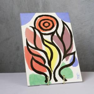 Celestino Piatti Ceramic Tile With Flower Decor Numbered Signed