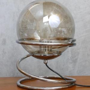 Lampe à Poser En Métal Chromé Et Globe Dlg Guzzini  - Space Age Années 70