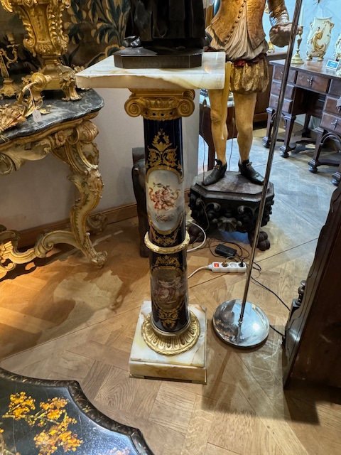 Porcelain And Bronze Column Signed Quentin