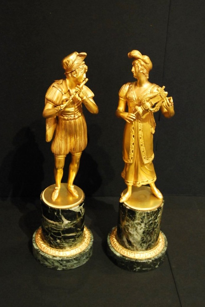 Paire De Statues En Bronze Doré d'époque Empire