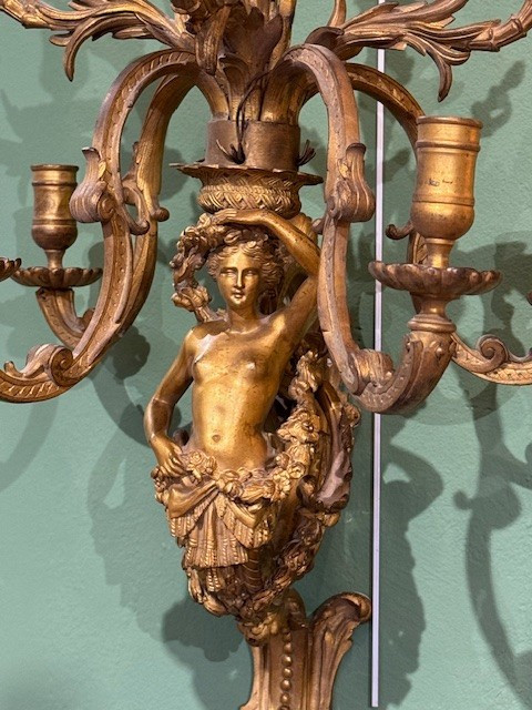 Pair Of Large Bronze Wall Sconces -photo-4