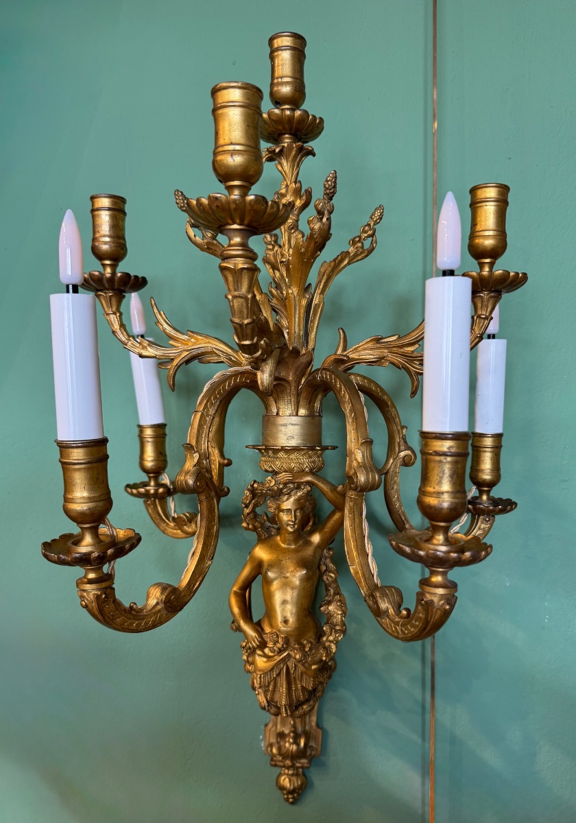 Pair Of Large Bronze Wall Sconces 