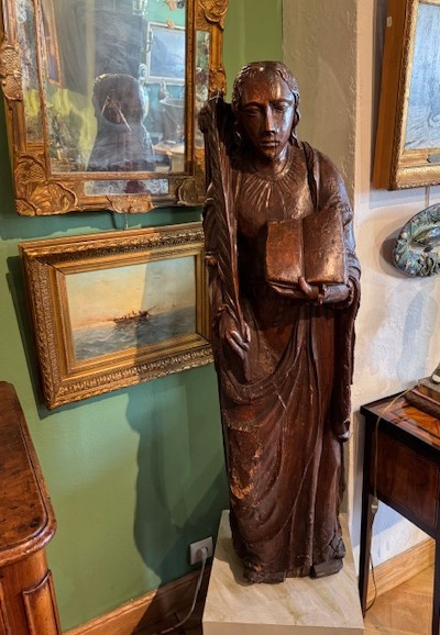 Pair Of 17th-century Statues Representing Saint John And Saint Catherine 