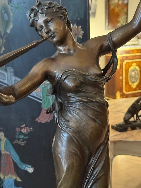 Woman Playing The Double Flute, Signed Marioton-photo-2