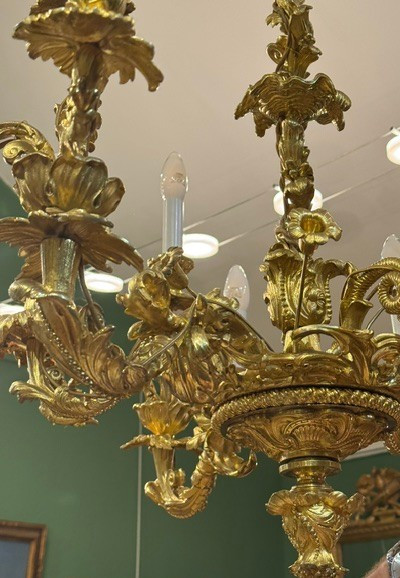 Louis XV Style 19th Century Gilt Bronze Chandelier-photo-2