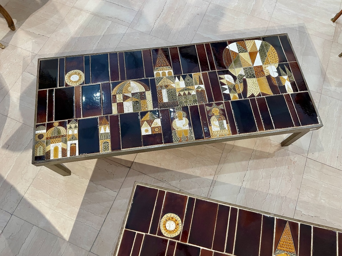 Pair Of Coffee Table "the Town" - René Capron-photo-1