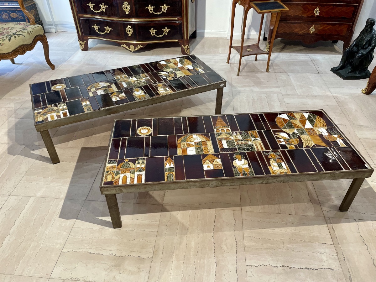 Pair Of Coffee Table "the Town" - René Capron-photo-2
