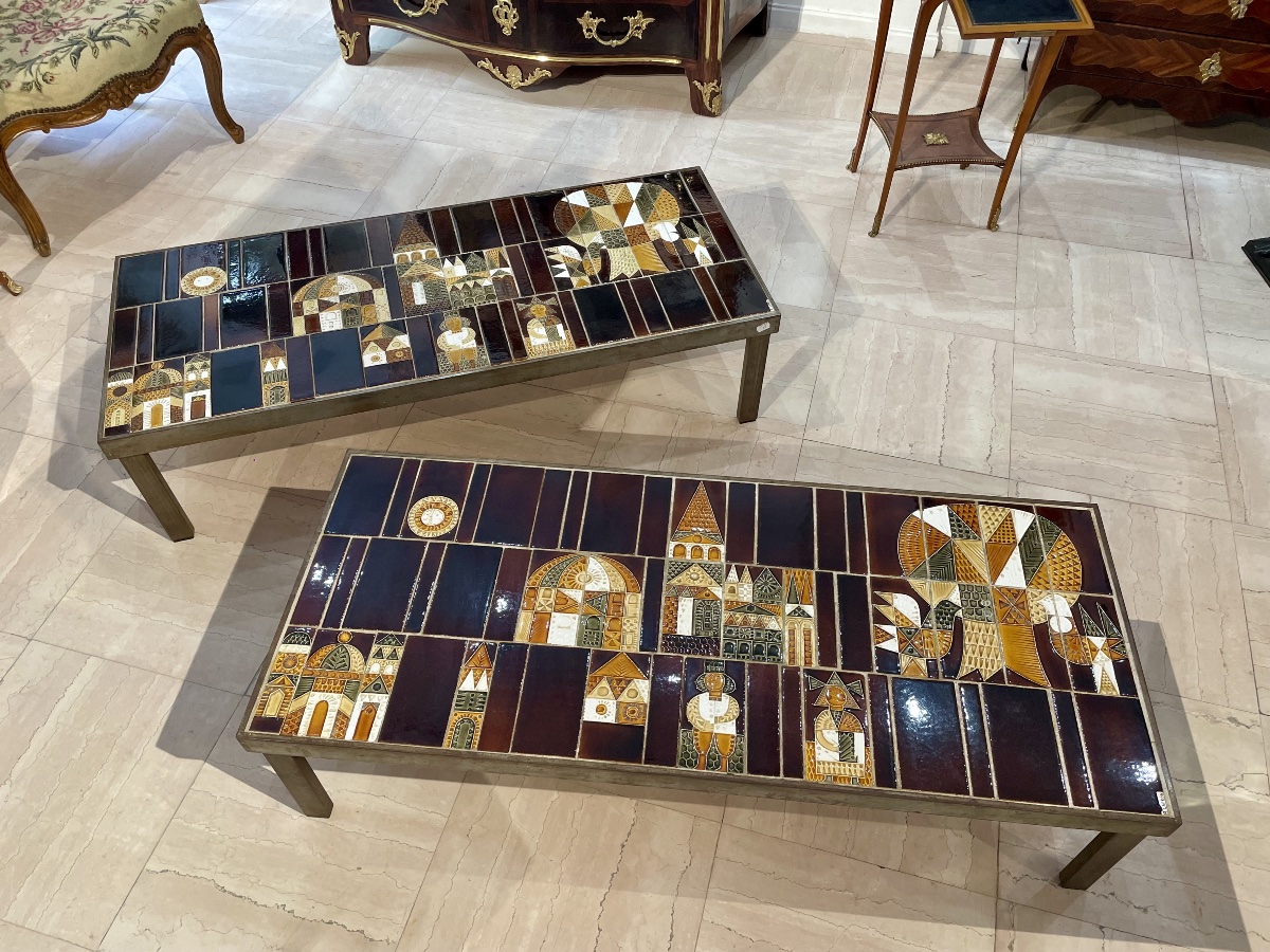 Pair Of Coffee Table "the Town" - René Capron
