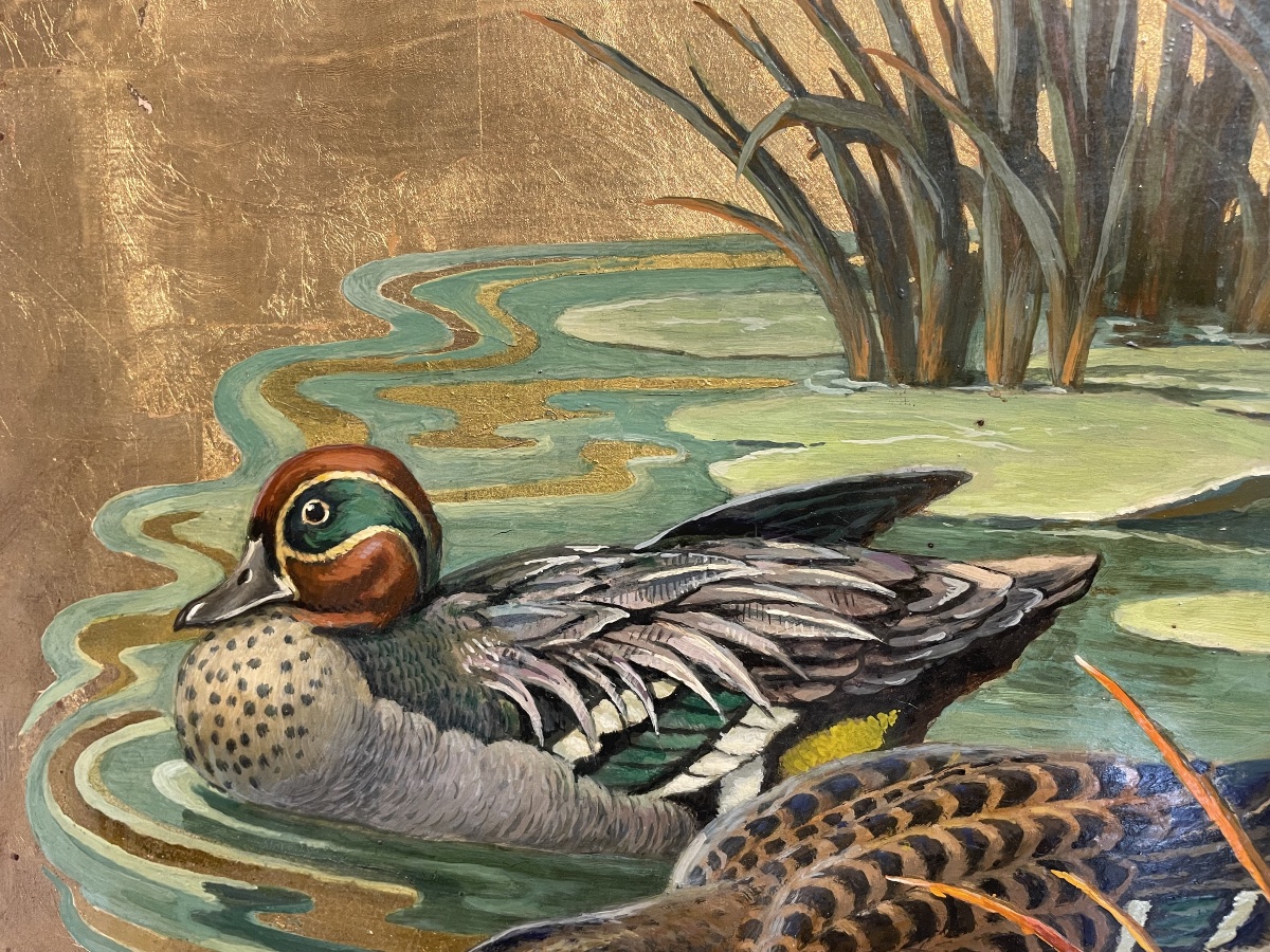 "Canards au bord de l'eau" sur fond d'or - Jacques Cartier-photo-3