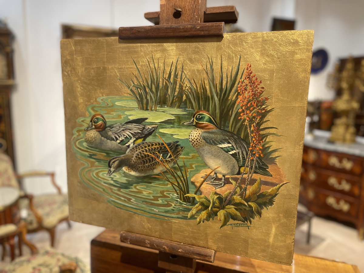 "Canards au bord de l'eau" sur fond d'or - Jacques Cartier-photo-2