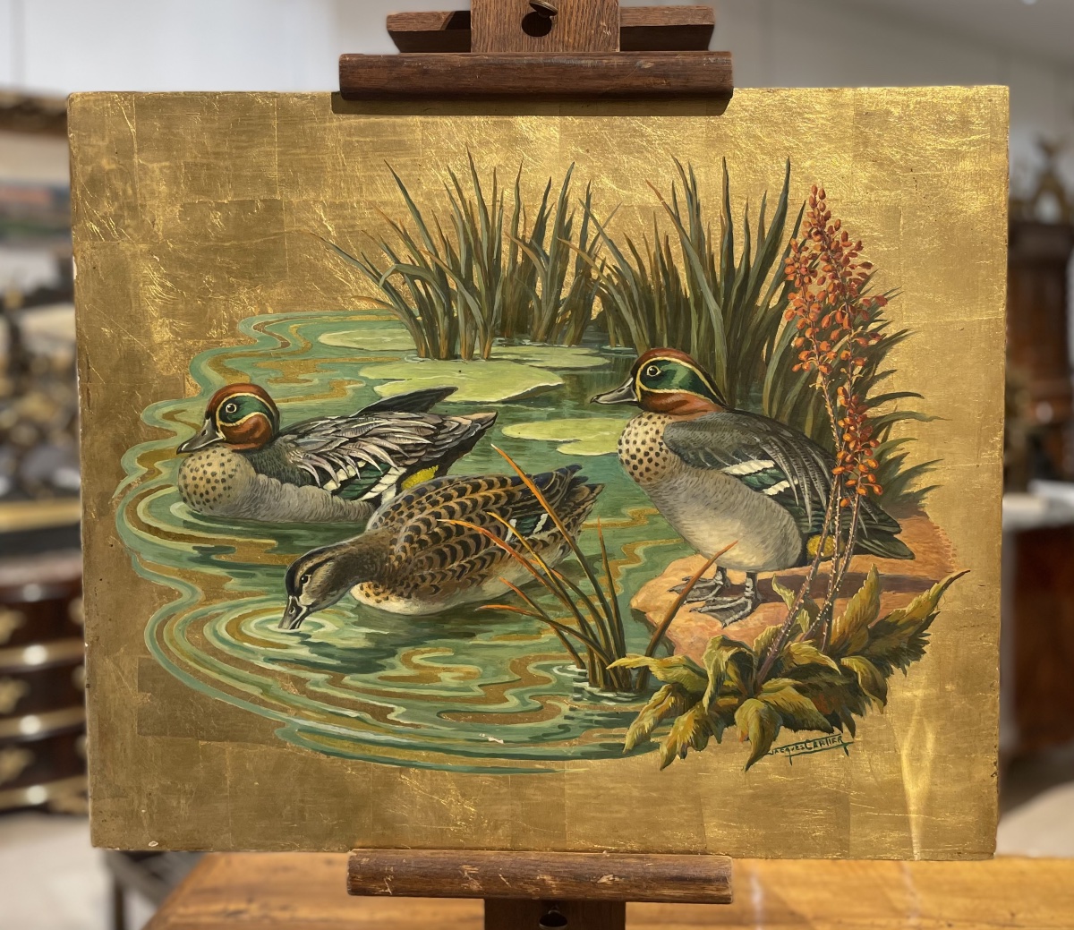 "Canards au bord de l'eau" sur fond d'or - Jacques Cartier