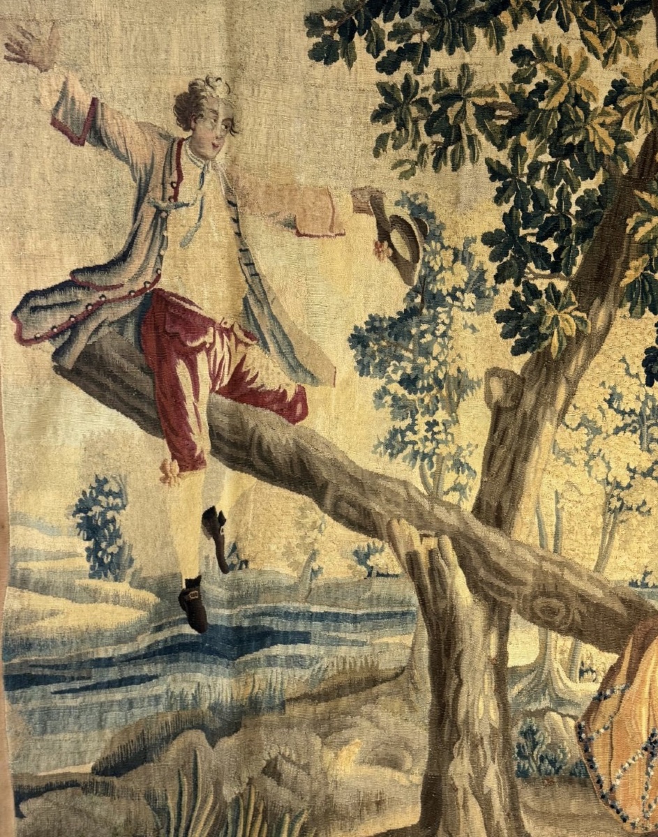 "la Bascule" Tapestry - Royal Manufactory Of Aubusson, 18th Century-photo-3