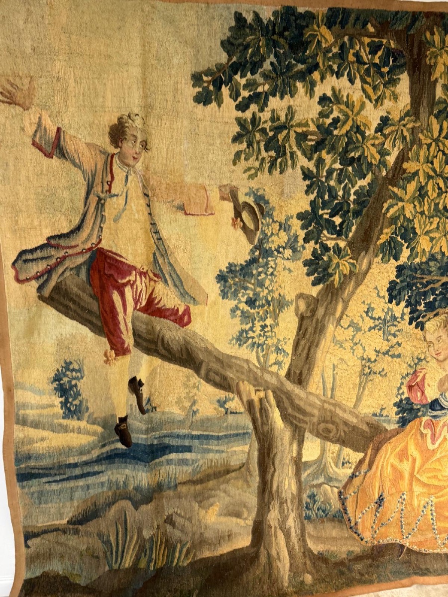 "la Bascule" Tapestry - Royal Manufactory Of Aubusson, 18th Century-photo-2
