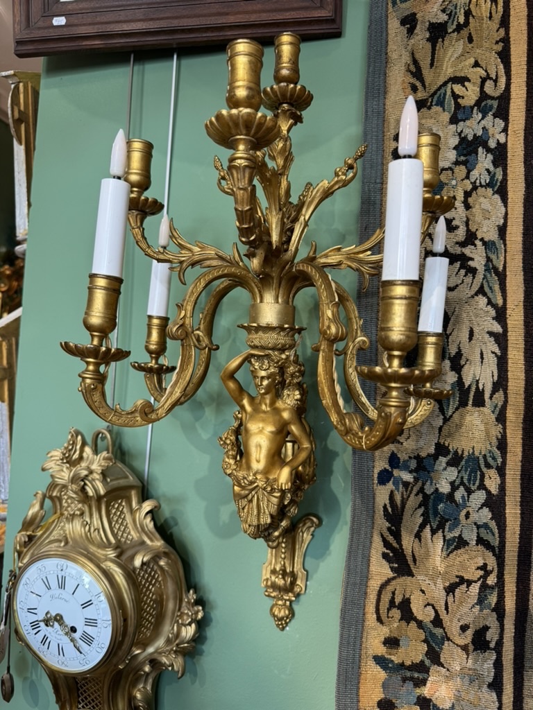 Paire de grandes appliques en bronze 19ème-photo-3