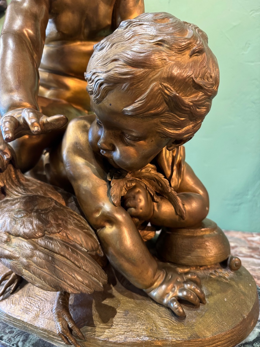 Bronze "Enfants essayant d'attraper un coq"-photo-2