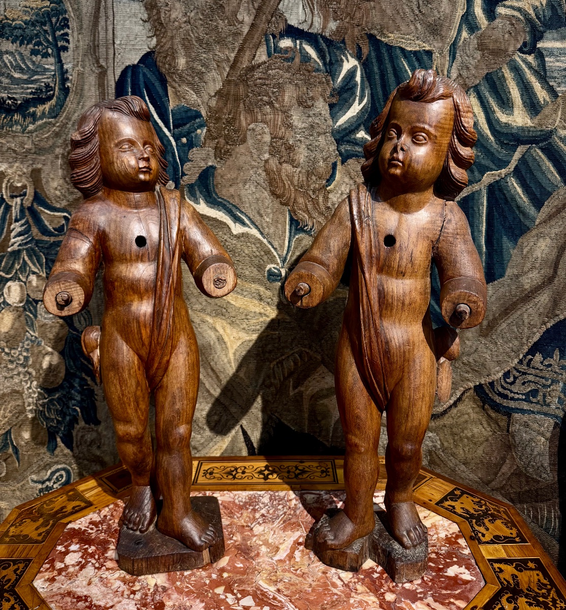Paire de putti italiens  en bois sculpté - XVIIIème siècle-photo-2