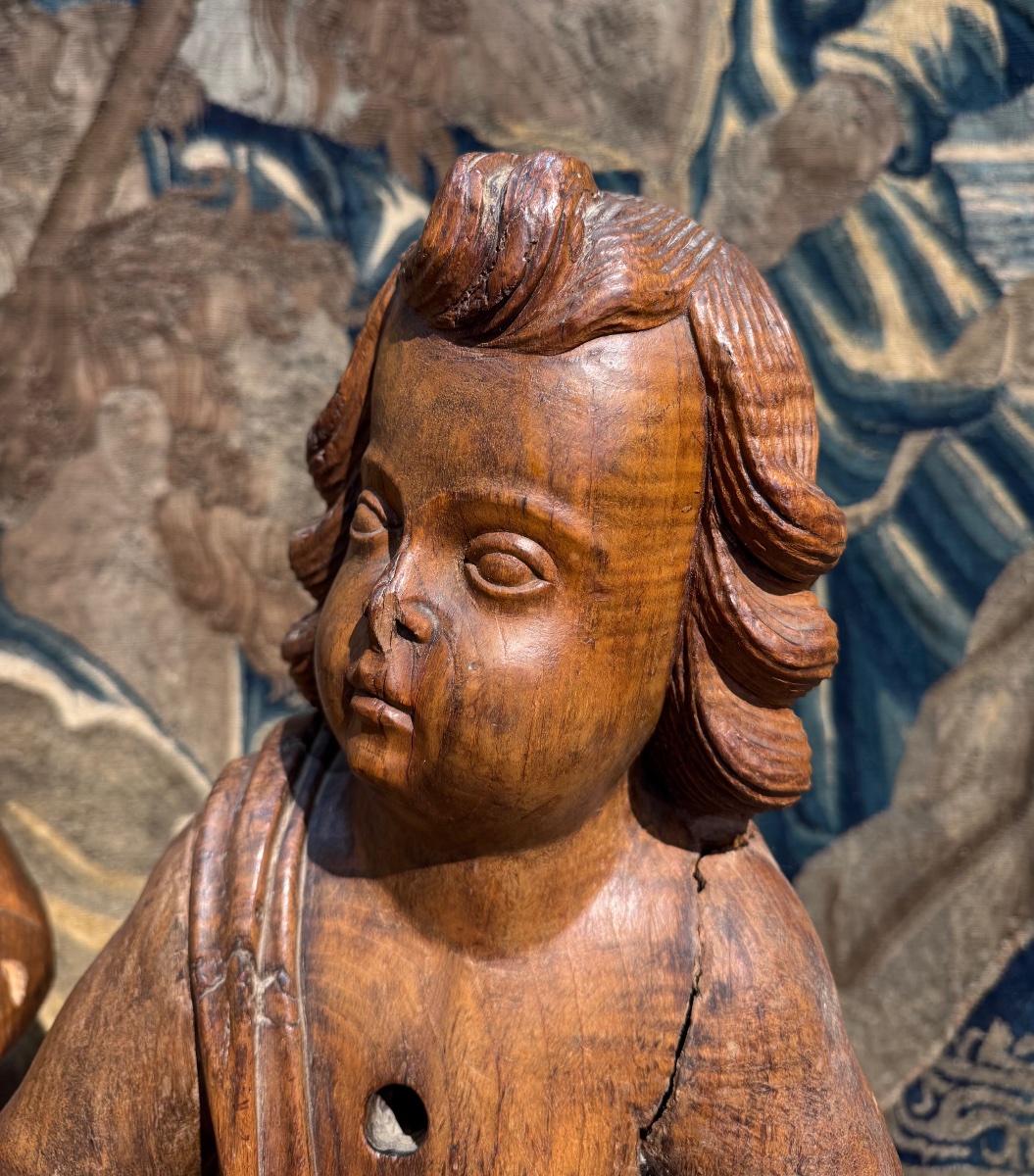 Paire de putti italiens  en bois sculpté - XVIIIème siècle-photo-3
