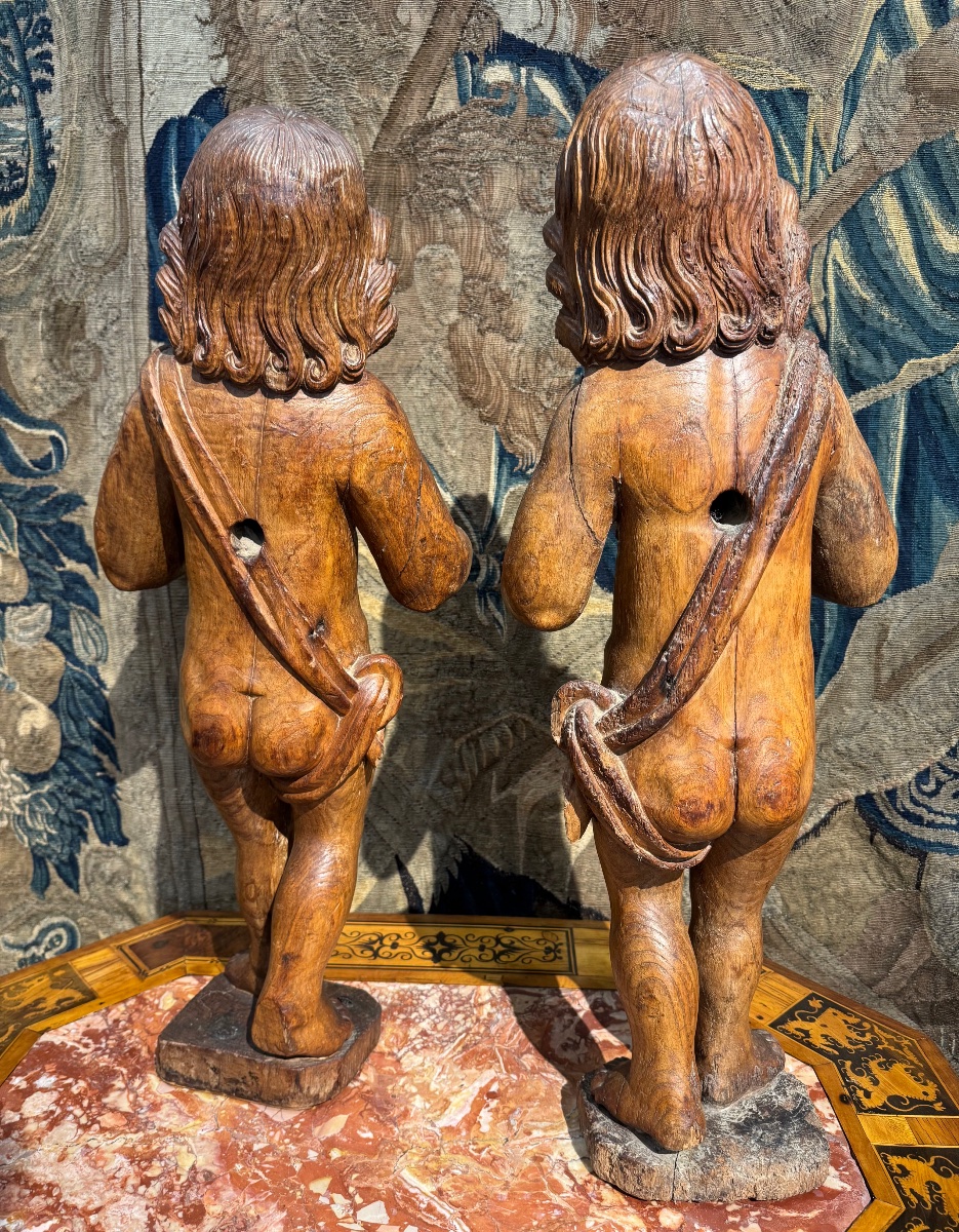 Paire de putti italiens  en bois sculpté - XVIIIème siècle-photo-5