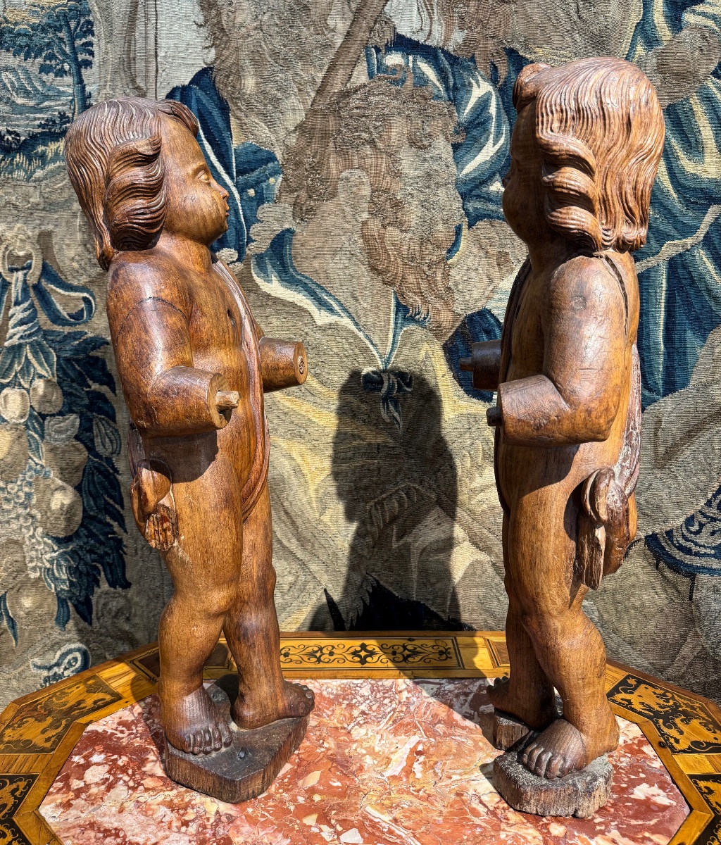 Paire de putti italiens  en bois sculpté - XVIIIème siècle-photo-6