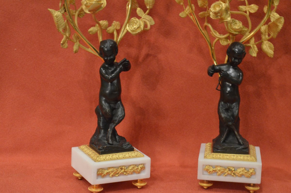 Pair Of Candlesticks At Cherubs Musicians 19th