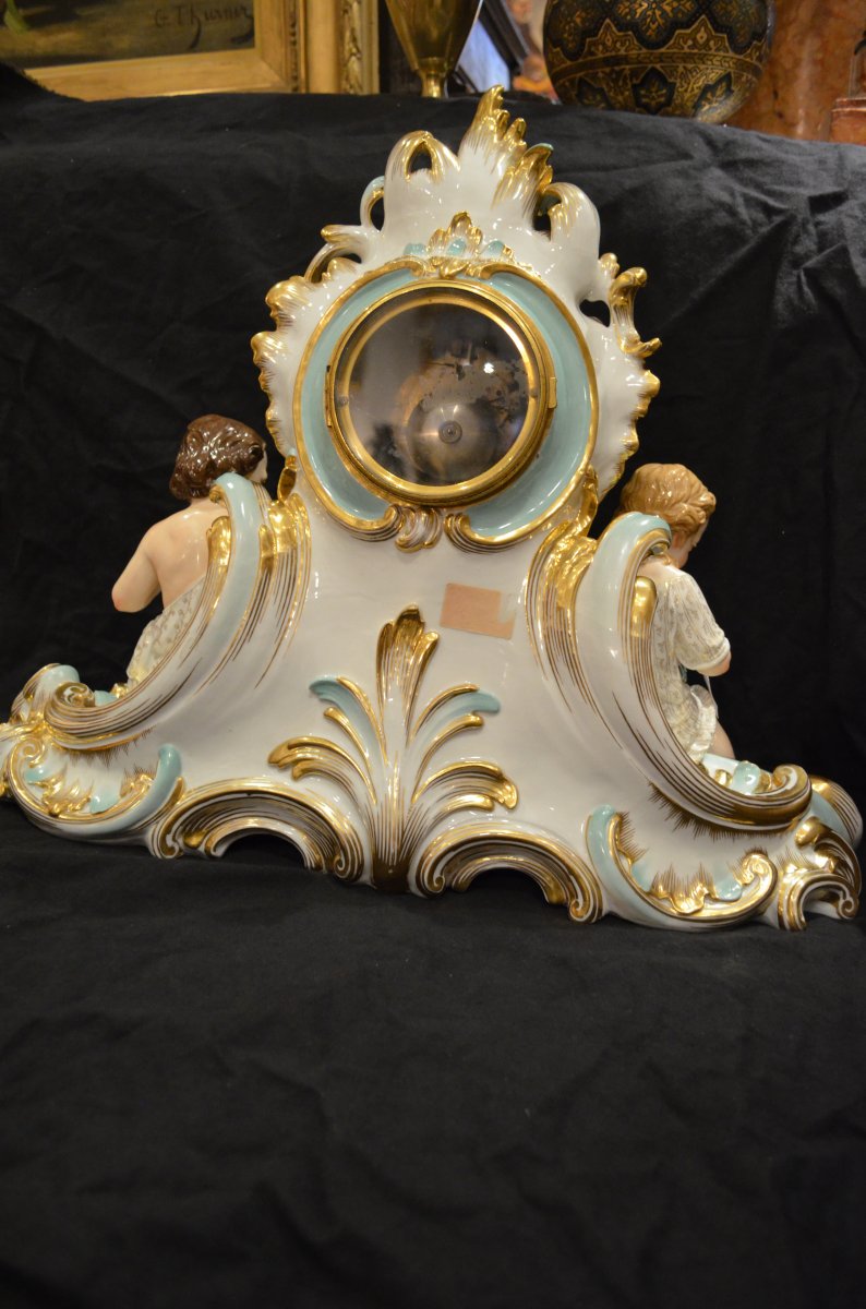 19th Century Porcelain Clock With Children's Decor-photo-4