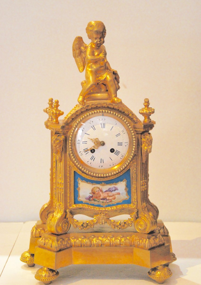 Gilt Bronze Clock And Porcelain Plate