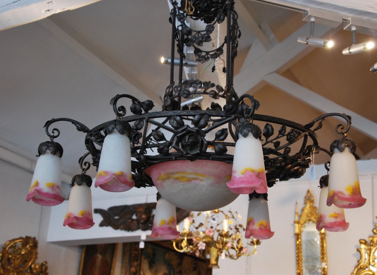 Chandelier With 8 Tulips Signed Muller-photo-3