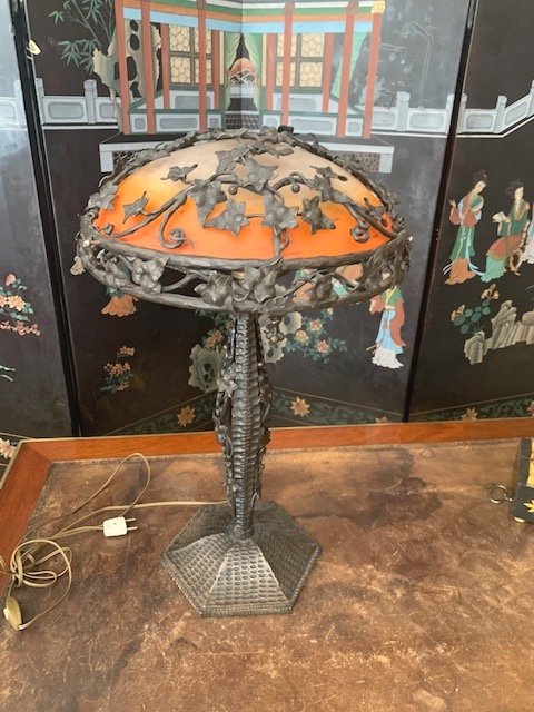 Lampe En Fer Forgé Signée Schneider Et Richard Des Années 1920-photo-3