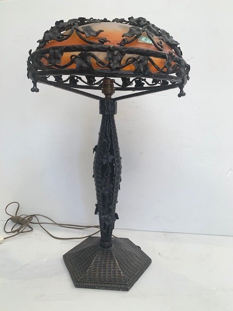 Lampe En Fer Forgé Signée Schneider Et Richard Des Années 1920