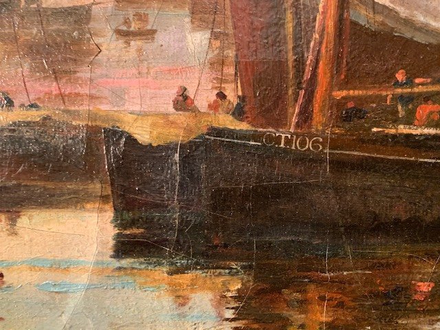 Painting Representing A Norman Port Late 19th-photo-3
