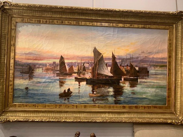 Painting Representing A Norman Port Late 19th