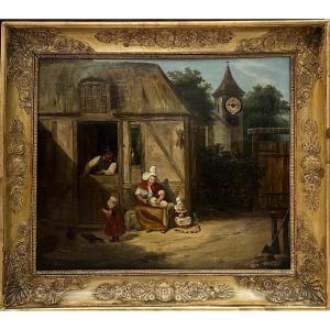 Tableau horloge 19ème - L'auberge