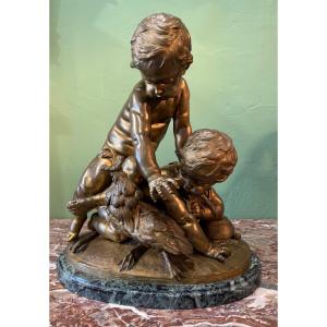 Bronze "Enfants essayant d'attraper un coq"