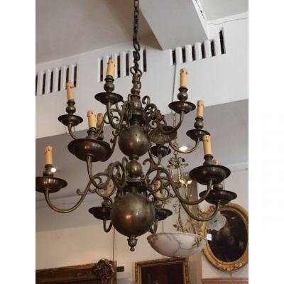 Chandelier In Bronze 19th -