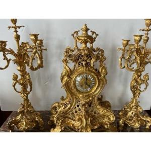 Garniture De Cheminée à Décor d'Indiens 19 ème