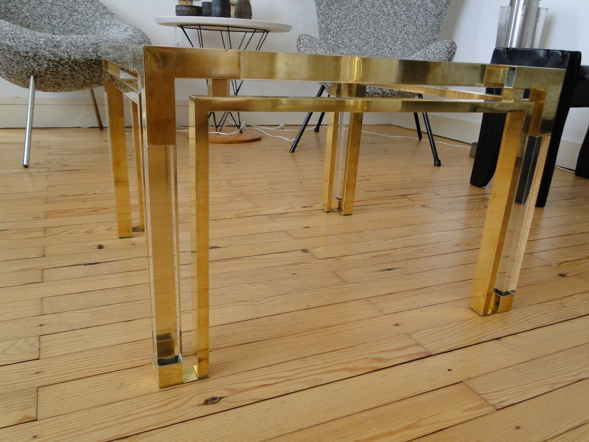 Charles Hollis Jones Coffee Table In Plexiglass Glass And Brass Usa-photo-4